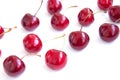 Background of ripe cherries on a white background