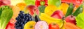 Background ripe and juicy fruits and vegetables