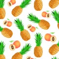 Background with ripe tropical fruits - pineapples and peaches Royalty Free Stock Photo