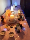 Background ritual healing, crystals, stones, candles.