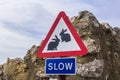 Background road sign slow with the image of animals - rabbits in Gibraltar