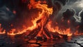 The background of the roaring fire is dramatic and intense, symbolizing the depths of hell. Royalty Free Stock Photo