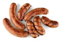 Roasted sausages on white background