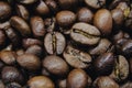 Background. roasted coffee beans, closeup. copy space Royalty Free Stock Photo