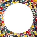 Background with round frame - multicolored buttons on a white surface