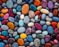 The background is round pebbles with multicolored rounded shiny small stones. Royalty Free Stock Photo