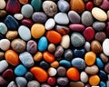 The background is round pebbles with multicolored rounded shiny small stones. Royalty Free Stock Photo