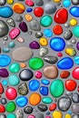 Background from round pebbles pattern, 3d multicolored rounded shiny small stones pattern