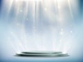 Background of round podium illuminated by searchlights. Royalty Free Stock Photo