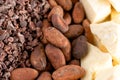 Background of Rows of Chocolate Nibs Cocoa Beans and Cocoa Butter