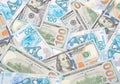 Background of Russian rubles and U.S. dollars Royalty Free Stock Photo