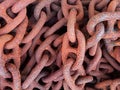 Background of rusty metal rings. Chain links with rust. Full frame of old iron chain. Abstract textures and backgrounds Royalty Free Stock Photo