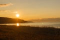Background on the Rybachy peninsula. The Barents Sea. Sunset on the sea Royalty Free Stock Photo