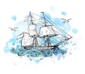 Background with sailing vessel