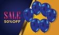 Blue Yellow Sale Background with the blue ballons