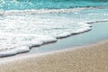 Background of sandy beach and foamed seawater in summer Royalty Free Stock Photo