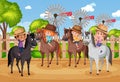 Background scene with children riding horses in the park Royalty Free Stock Photo