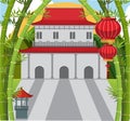 Background scene with chinese building and bamboo