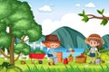 Background scene with kids planting flowers in the park