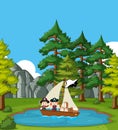 Background scene with kids sailing boat in the park Royalty Free Stock Photo