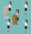Background scene set people female in formal suit in different poses for vote candidacy