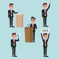 Background scene set people male in formal suit in different poses for vote candidacy