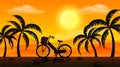 Background scene with sunset and silhouette bike and trees