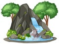 Background scene of turtle and rhino by waterfall