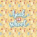 Background with school sealess pattern with hand drawn words back to school