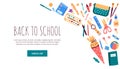 Banner,header with school stationery objects.Vector illustration in flat style Royalty Free Stock Photo