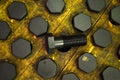 Background of screw bolts, Internal screw, bolts closeup, many screws. Factory equipment and Industrial concept