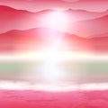 Background with sea and mountain. Sunset time. Royalty Free Stock Photo