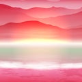 Background with sea and mountain. Sunset time. Royalty Free Stock Photo