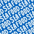Background of seafood Words. Cute doodle-style letters. Von Lettering Sea Food. Sea food background. Royalty Free Stock Photo