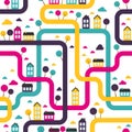 Background seamless pattern with abstract town