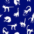 Background seamless pattern with funny doodle illustrations white kittens