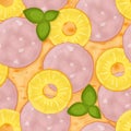 Background seamless pattern hawaiian pizza with ham