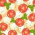 Background seamless pattern Margherita pizza with tomato and cheese