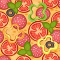 Background seamless pattern pepperoni pizza with tomato and salami