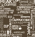 Background seamless tile of coffee words and symbols illustration