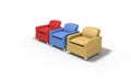 Background of select color leather couch, 3d render