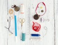 Background with sewing and knitting tools Royalty Free Stock Photo