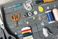 Background with sewing and knitting tools Royalty Free Stock Photo