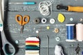 Background with sewing and knitting tools Royalty Free Stock Photo
