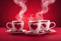 background shape red celebration steam tecoffee two space love Copy heart Cups concept Royalty Free Stock Photo