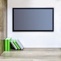 Background with a shelf of books and a TV on the wall Royalty Free Stock Photo
