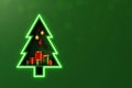 Background shelf christmas tree shape with gift box and decorate element on luxury green background