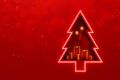 Background shelf christmas tree shape with gift box and decorate element on red background