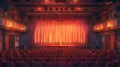 background showcasing a school auditorium with a stage, curtains, and seats filled for a performance. Royalty Free Stock Photo