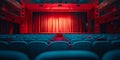 background showcasing a school auditorium with a stage, curtains, and seats filled for a performance. Royalty Free Stock Photo